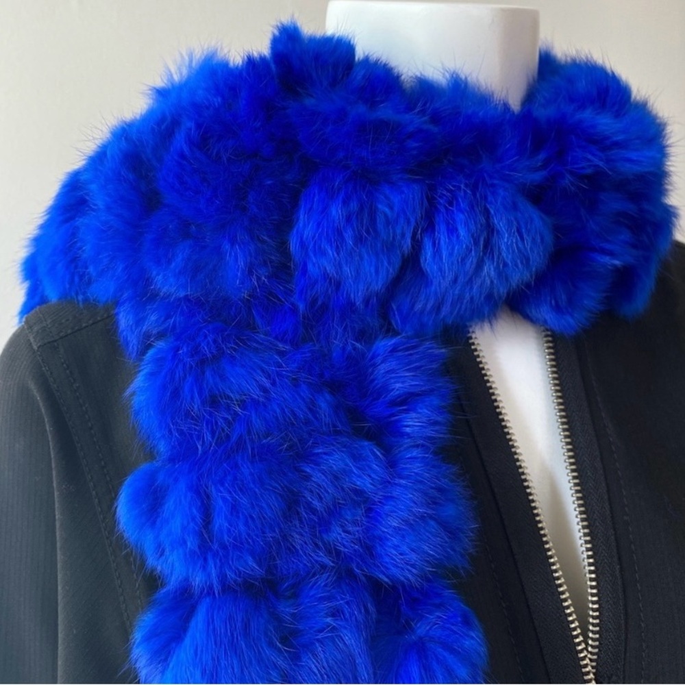 Real Rabbit Fur Scarf in Royal Blue NWOT - Picture 3 of 4